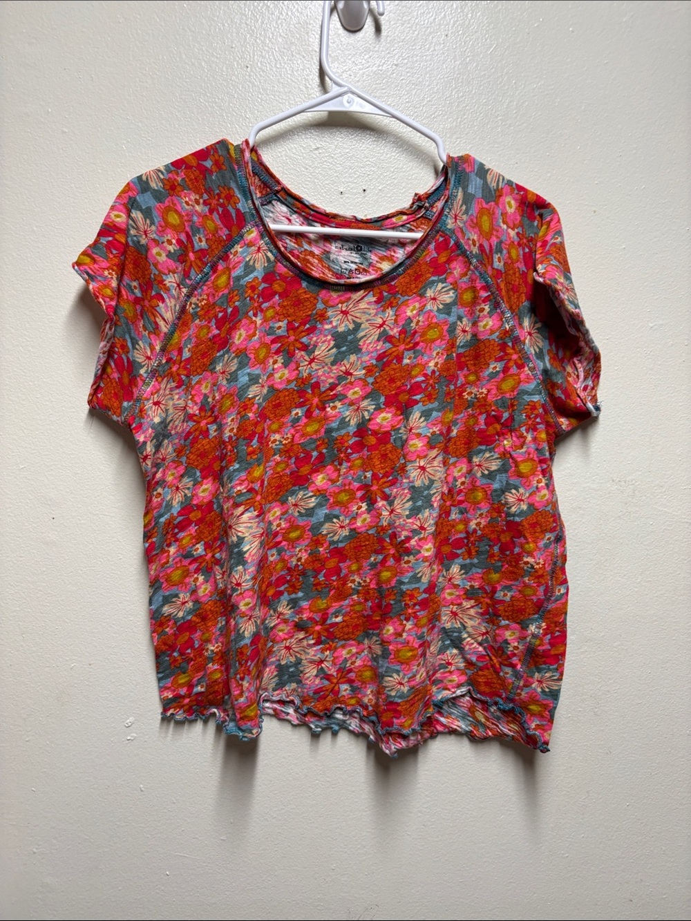 Natural Life Lily Printed Knit Tee Shirt - Pink Red Floral - Picture 3 of 5